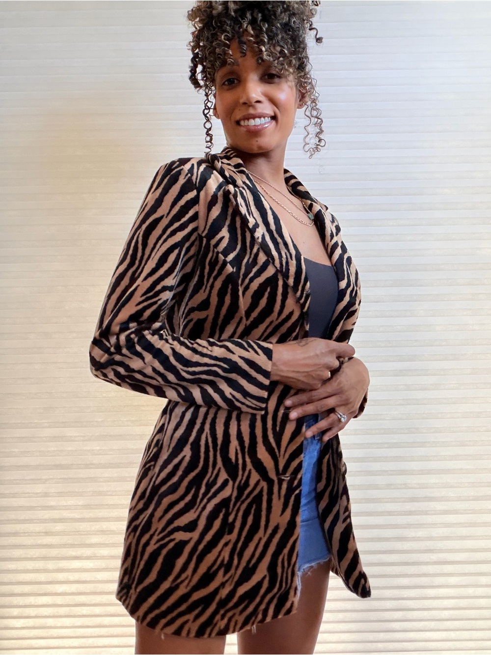 Vintage Y2K Forever 21 Zebra Print Longline Blazer Jacket